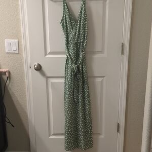 SHEIN Green White Polka Dot Maxi Wrap Sundress